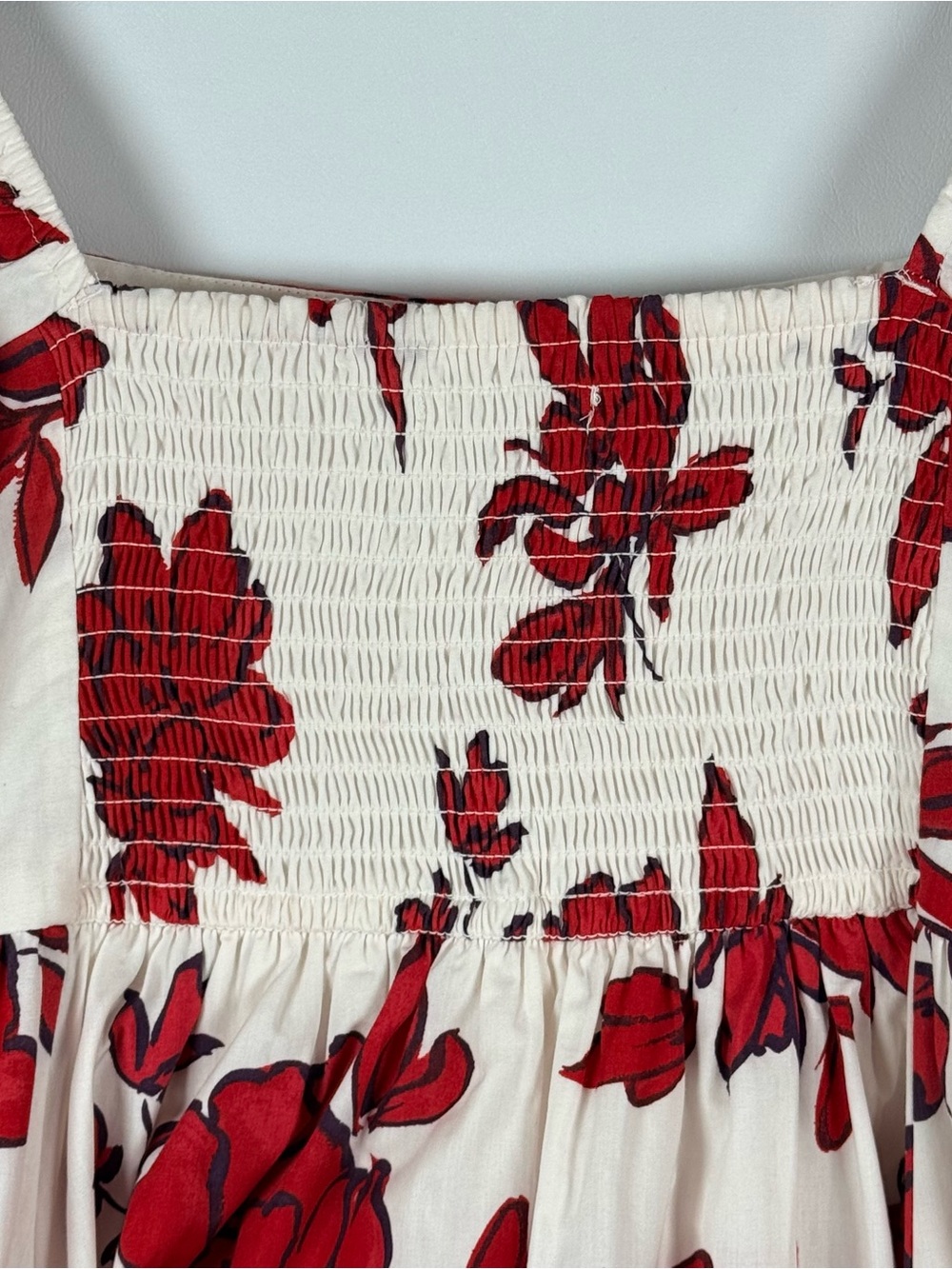 Abercrombie & Fitch Smocked Dress Red Floral Accents Pockets Cottagecore Size M - Picture 5 of 12